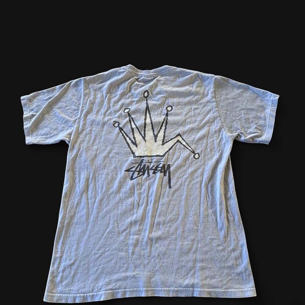 Stüssy Men's Grey and Blue T-shirt